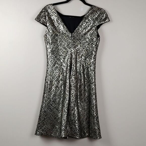 Shoshanna Classically Elegant Metallic Cap Sleeve Bethany Dress Size 8 - Picture 9 of 12